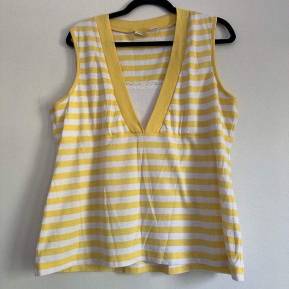 Cato Tops - Cato Yellow and White V-Neck Sleeveless Tank Top